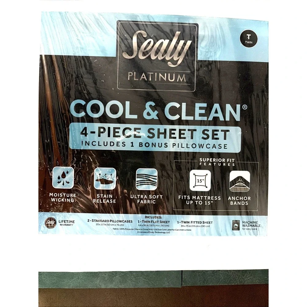 Sealy Platinum COOL & CLEAN 4-Piece Twin Sheet Set in White - NEW